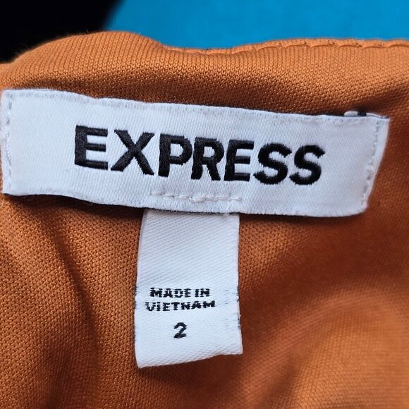 Express Faux Wrap Floral Rust Mustard Yellow Sexy Back Fit & Flare Mini Dress - Picture 8 of 9